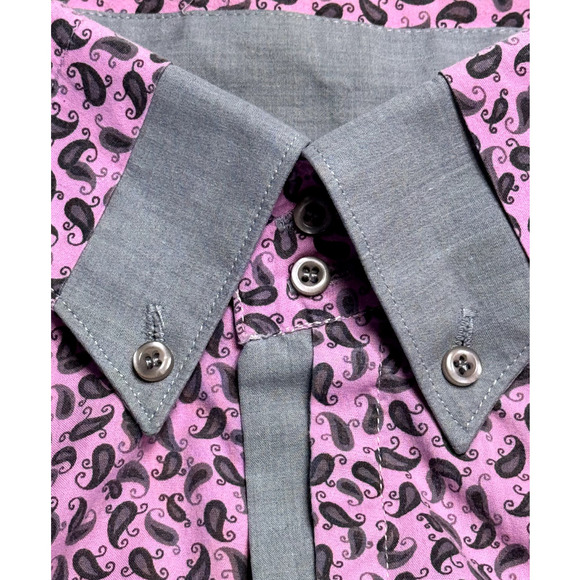 STYLISH DAST CARDIN MENS PINK AND GRAY LONG SLEEVE BUTTON UP SHIRT SIZE LARGE - Picture 4 of 12